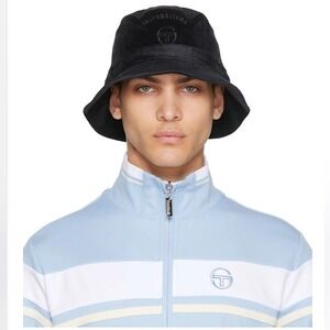 Sergio Tacchini Bucket Hat Black Velour Sovana Retro Tennis Festival NWT